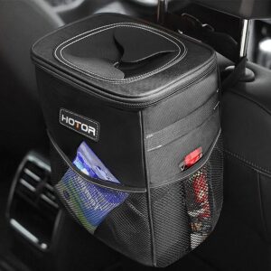 This is ani mage of the HOTOR Car Trash Can with Lid and Storage Pockets