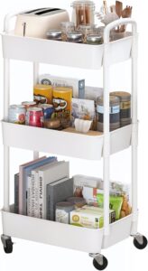 This is an image of the Sywhitta 3-Tier Plastic Rolling Utility Cart